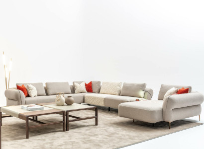 Sectional sofa U-shape beige luxury living room modern upholstered sofa new